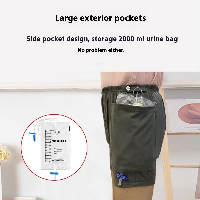 Intimo per stomia Anziani Uomini Donne Borsa di drenaggio post-chirurgia Breve casa Borsa per urina all'aperto Collezione Pantaloni Abito da ospedale per paziente