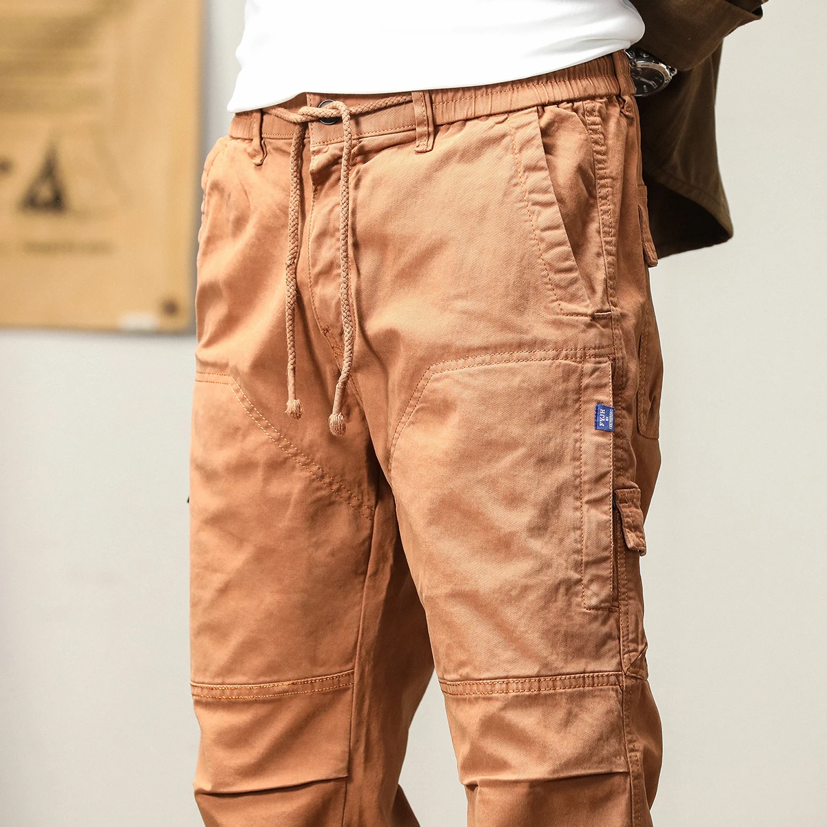 Cargo Pants Man's High Waist Drawstring Fashion Pencil Workwear Trousers Trend Slim High Street Straight Casual Pants Streetwear