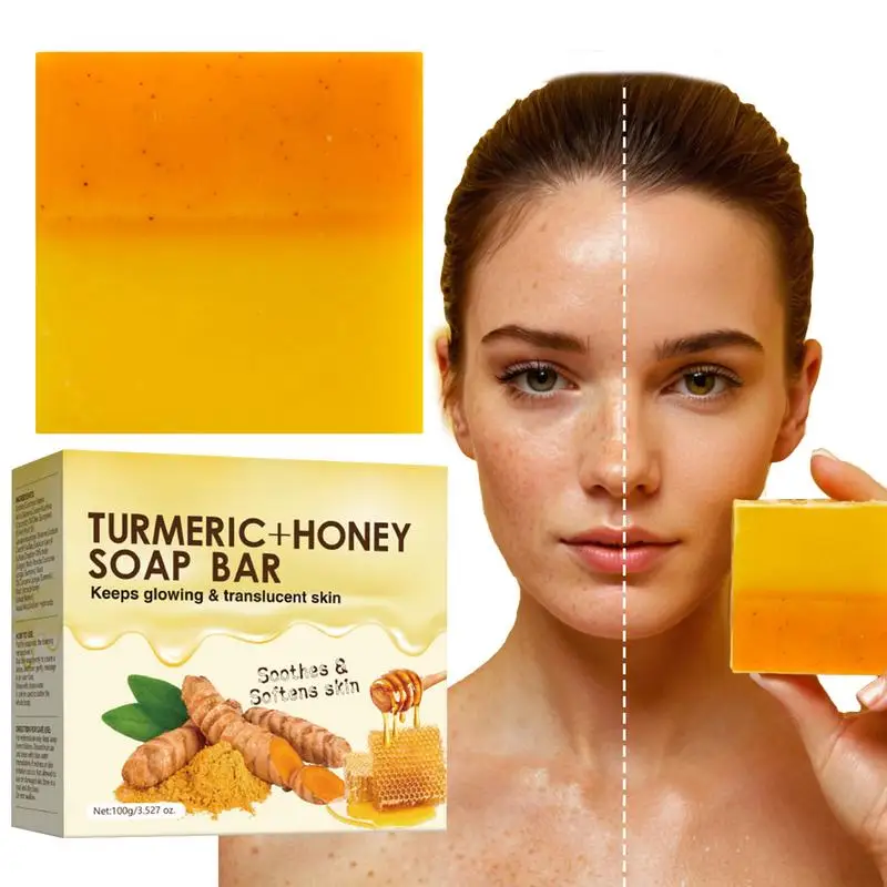 

Turmeric Honey Soap Bar Brightening Soap 100g Lightening Dark Underarm Leg Body Cleansers Soap Beauty Body Cleaning Soap Face