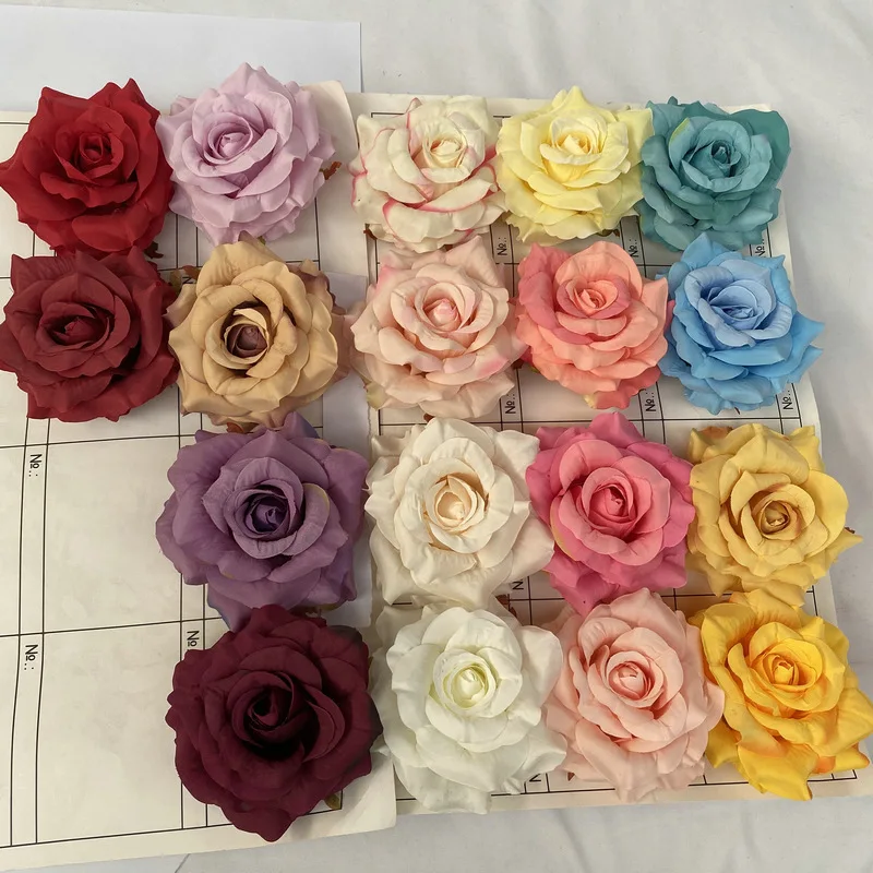 대형 장미 머리 모조 꽃, 가정 정원 화분 결혼식 인공 꽃, 벽 배경 장식 천 꽃, 11cm