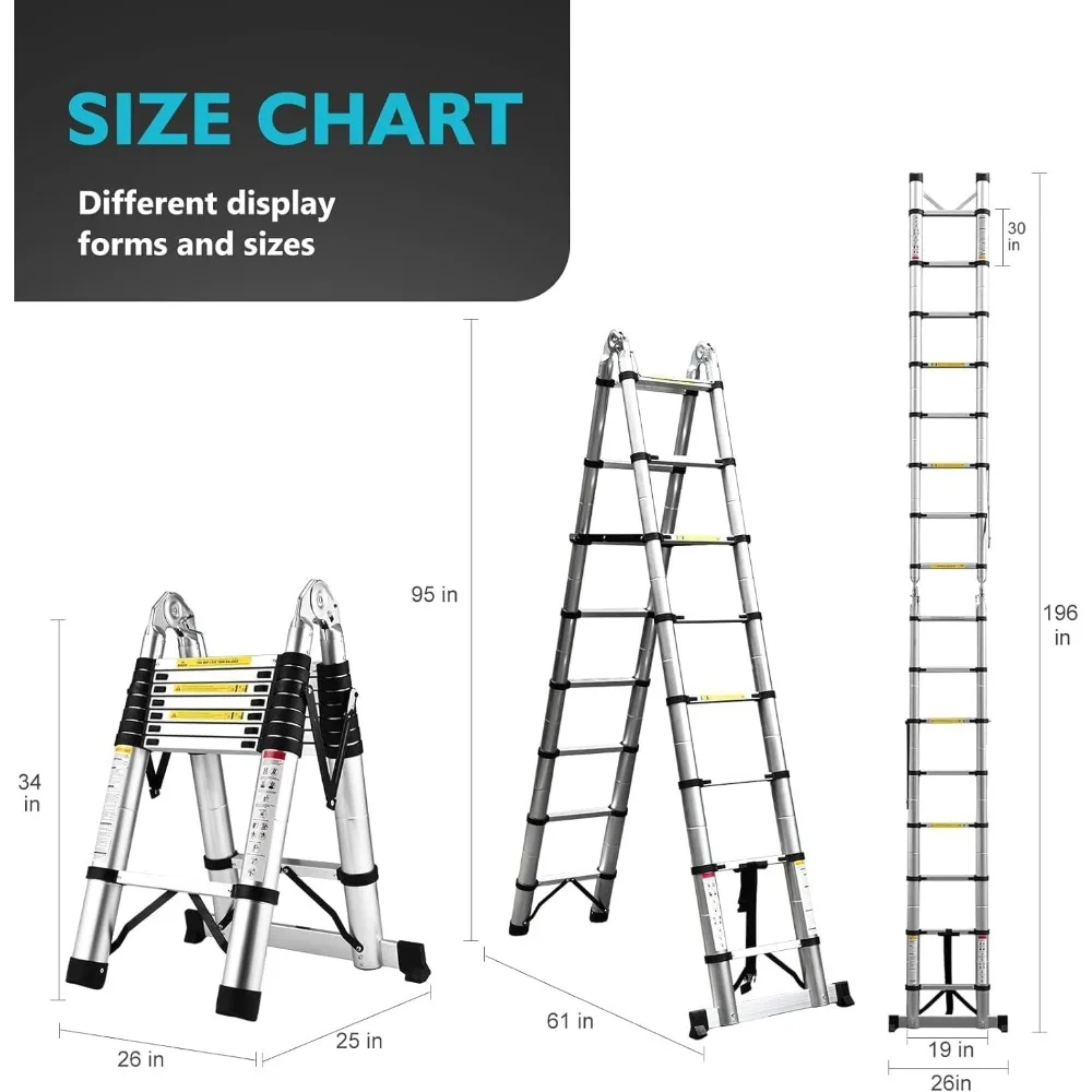 Escalera telescópica de aluminio, Marco compacto, 16,5 pies, 330 libras de capacidad, novedad de 2024