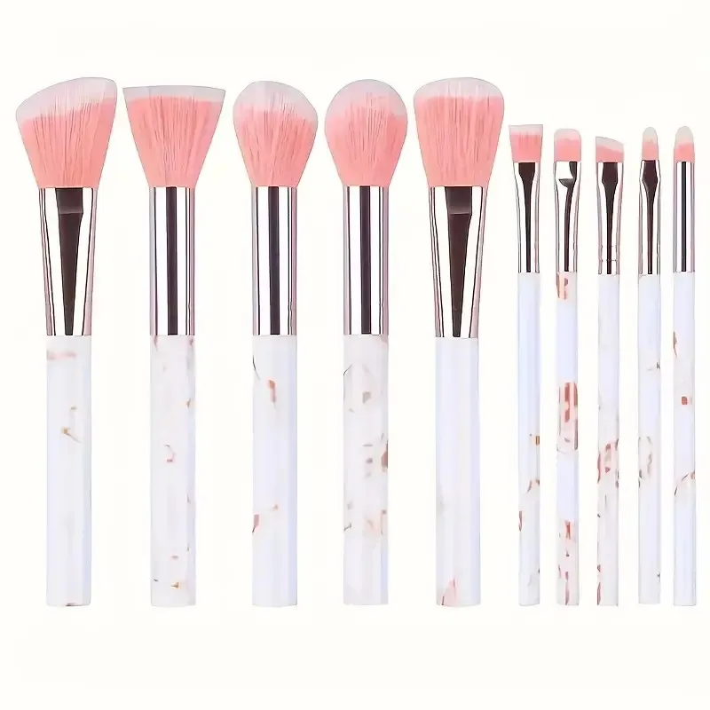10-Piece Marble Makeup Brush Set - Foundation, Eyeshadow & Blending Brushes, Ideal for Beginners & Gifts