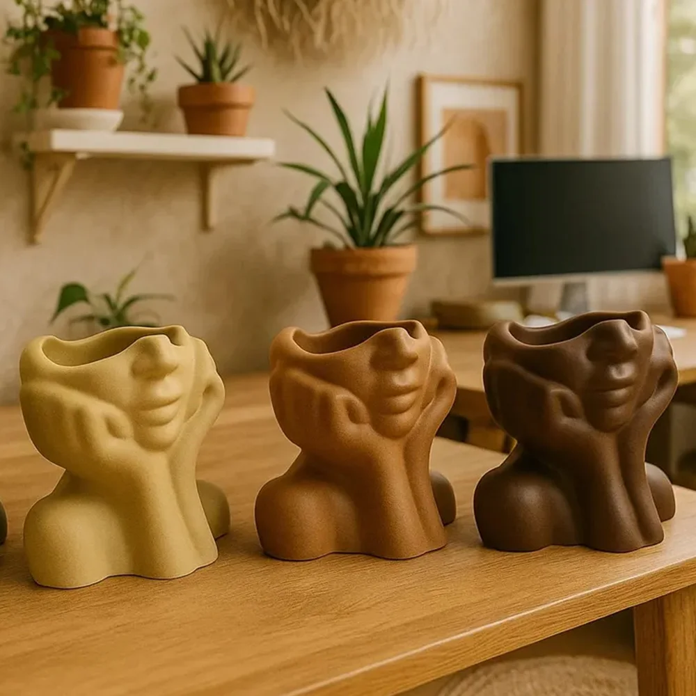 Abstract Face Planter Pot Silicone Mold Candlestick Storage Succulent Plant Cement Vase Resin Plaster Concrete Mold Home Decor - view 4