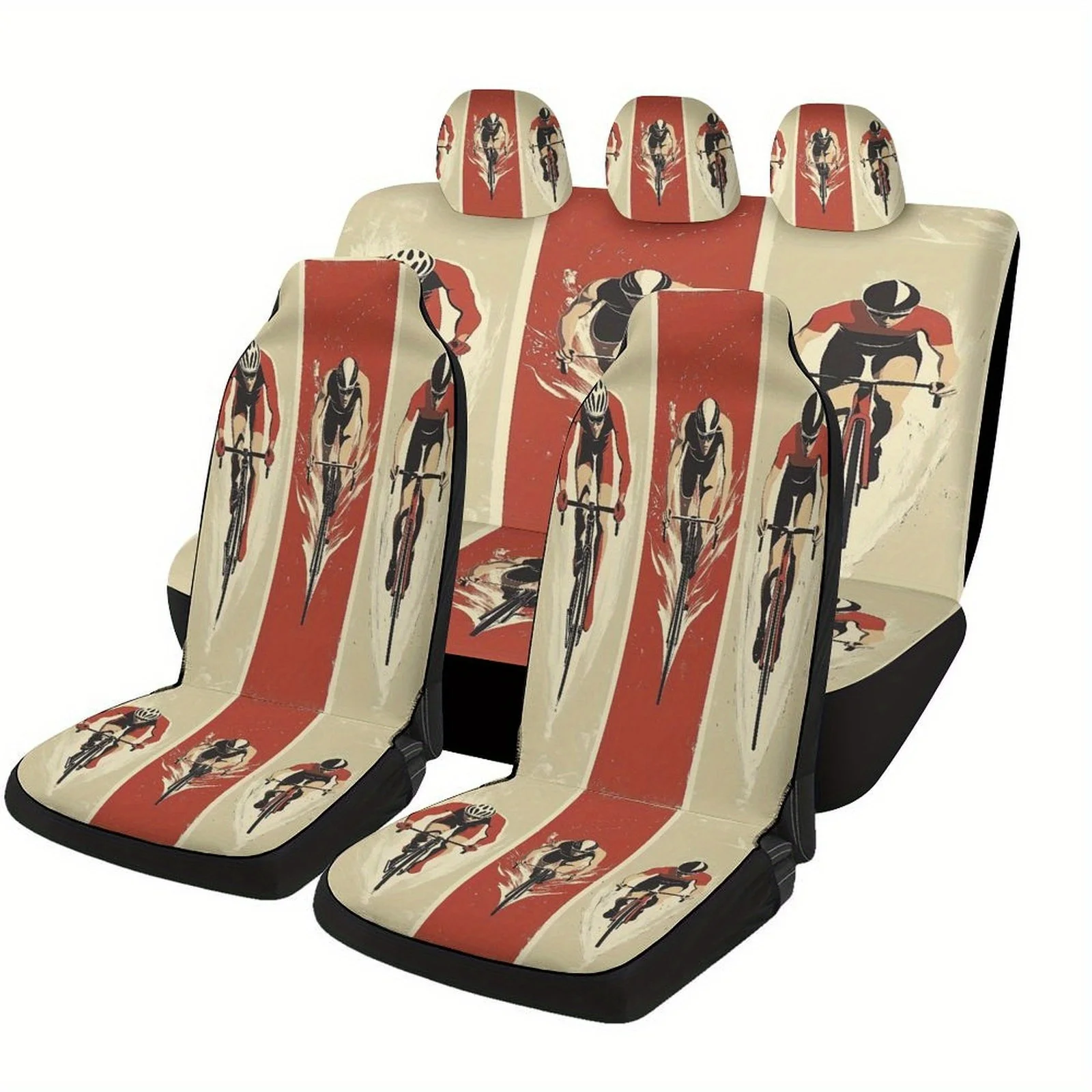 

Cyclist Racing Design Car Seat Covers - Stylish Polyester, Universal Fit For Most Cars, Machine Washable, Ideal For Front & Rear