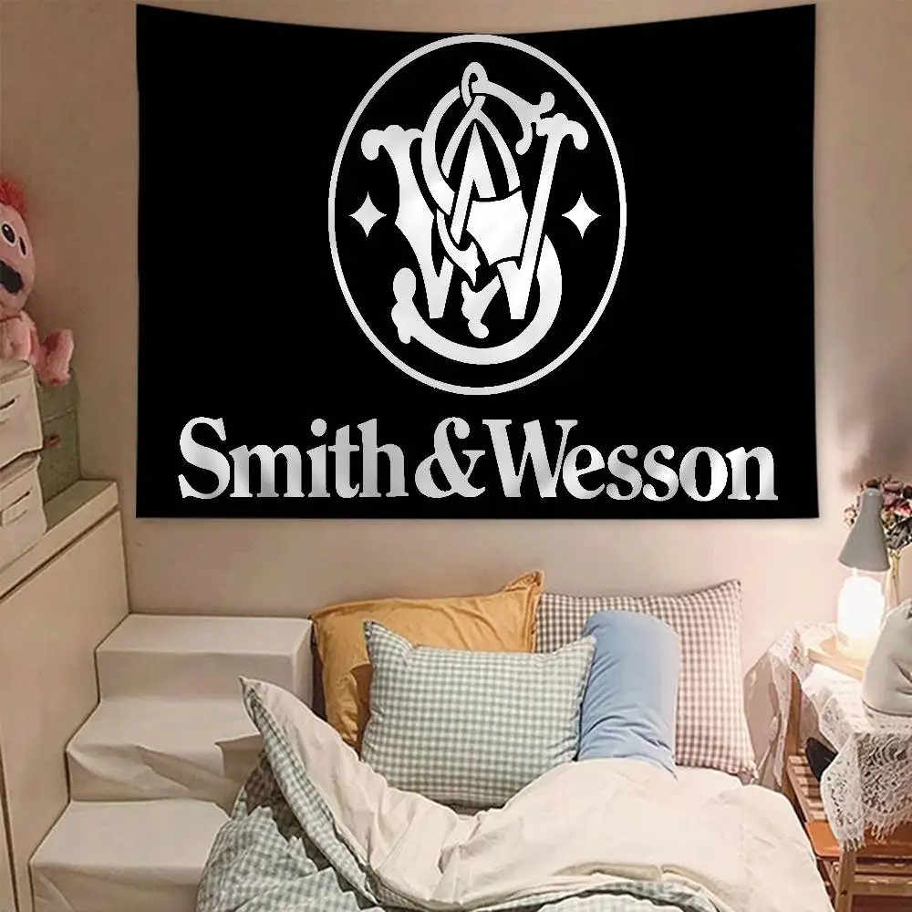 GUN Smith Wesson Printed Large Wall Tapestry Cheap Hippie Wall Hanging Bohemian Wall Tapestries Mandala Home Decor