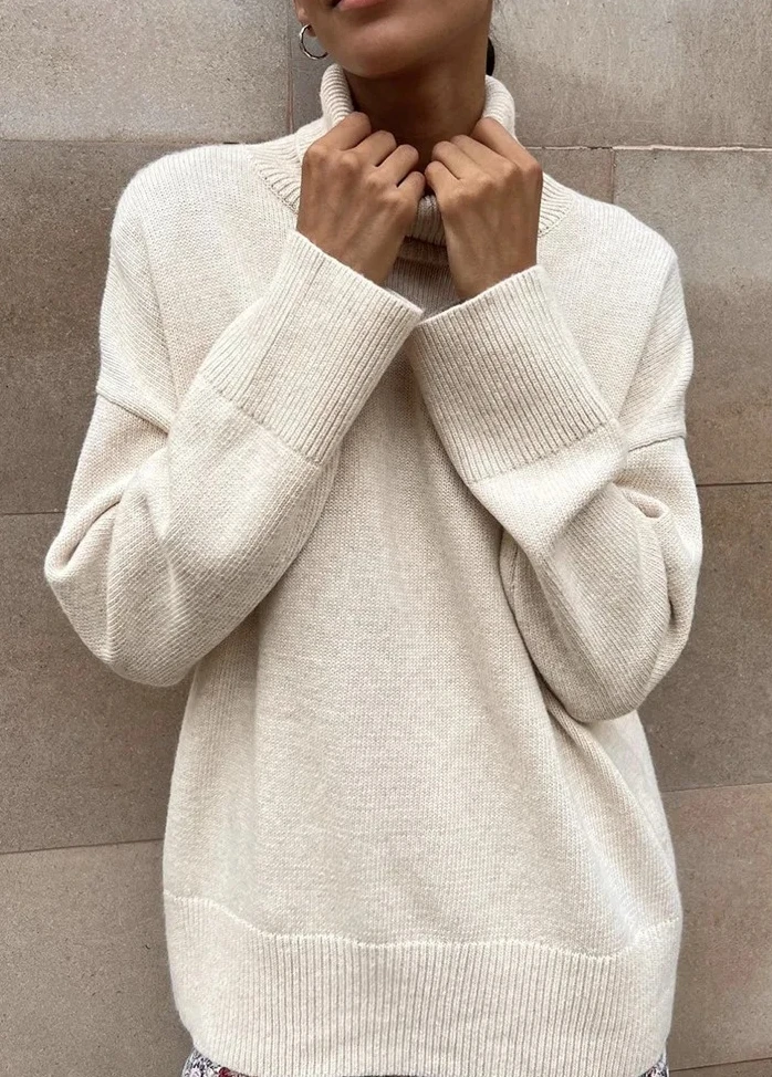 

Thick Knitted Turtleneck Sweater Women Loose Casual Pullover Long Sleeve Split Hem Winter Warm Fashion Top