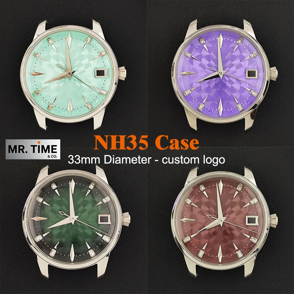 33mm Watch Case with Bubble Crystal Whole Case ladies' Cocktail Case Steel Conversion Watch Accessories for NH35 NH36 Movement