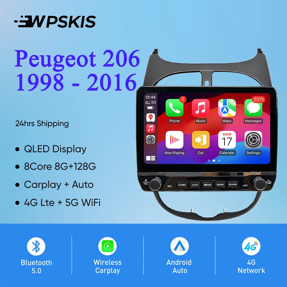 8G+128G Android 14 Car Radio Stereo Audio Multimedia DVD Player For Peugeot 206 1998 2000 2004 2008 2012 2016 Carplay Auto SWC