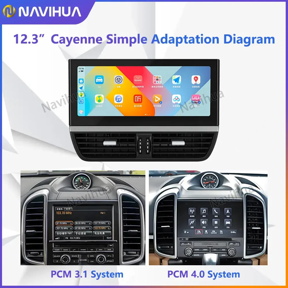 NaviHua 12.3 Inch Multimedia Android Car Radio For Porsche Cayenne 2010 2017 LCD Console Panel Stopwatch Digital Cluster Upgrade