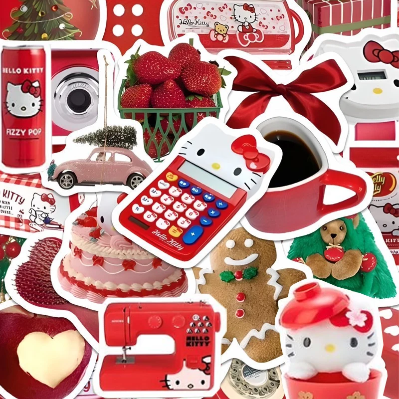 92Pcs Christmas Hello Kitty Stickers Kawaii Vintage Water Cup Sewing Machine Hello Kitty Stickers Suitable for Phone DIY Gifts