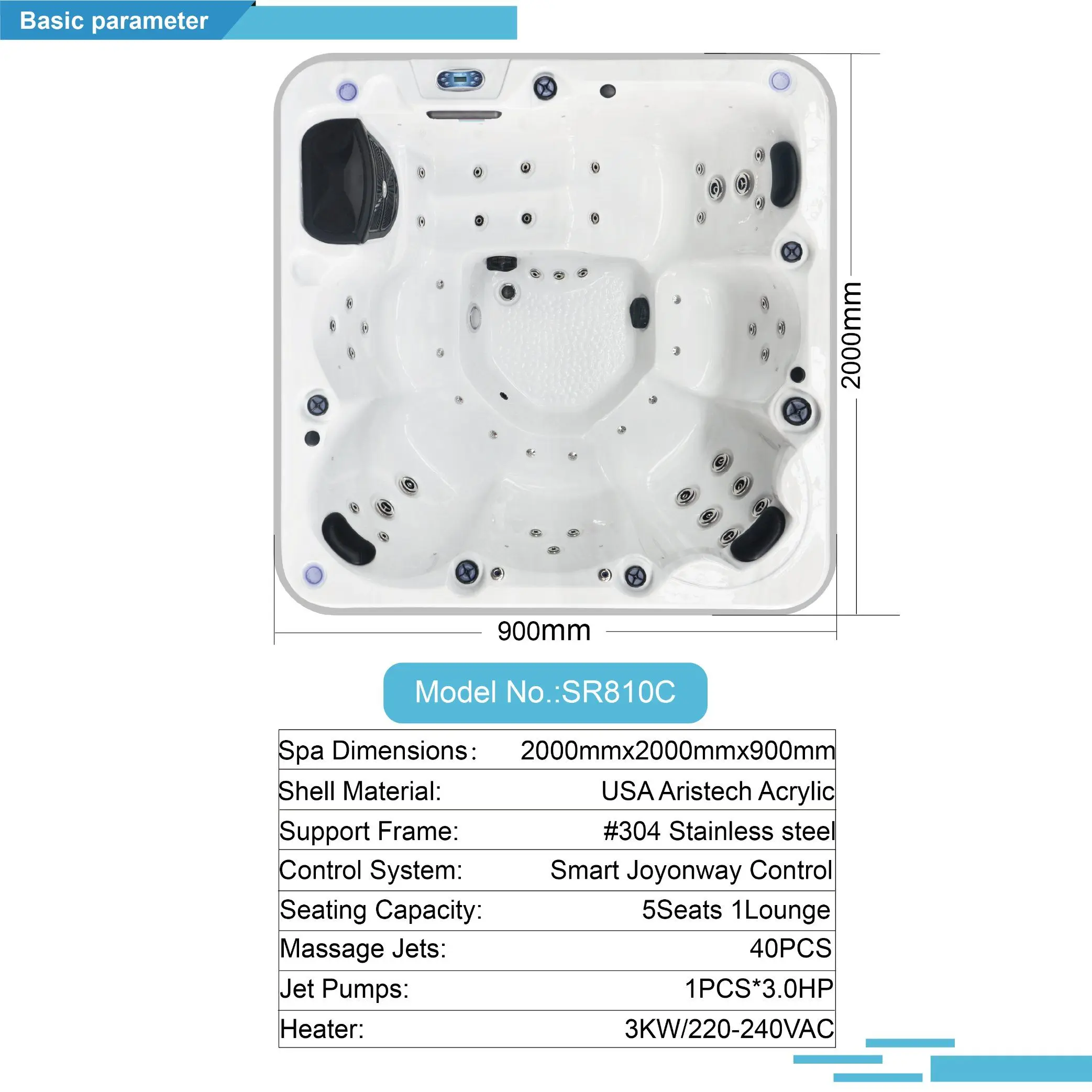 Outdoor 2m Hot Tub 6 Person With 40 Jets Smart Control Pool For Balcony Courtyard Apartment view 4