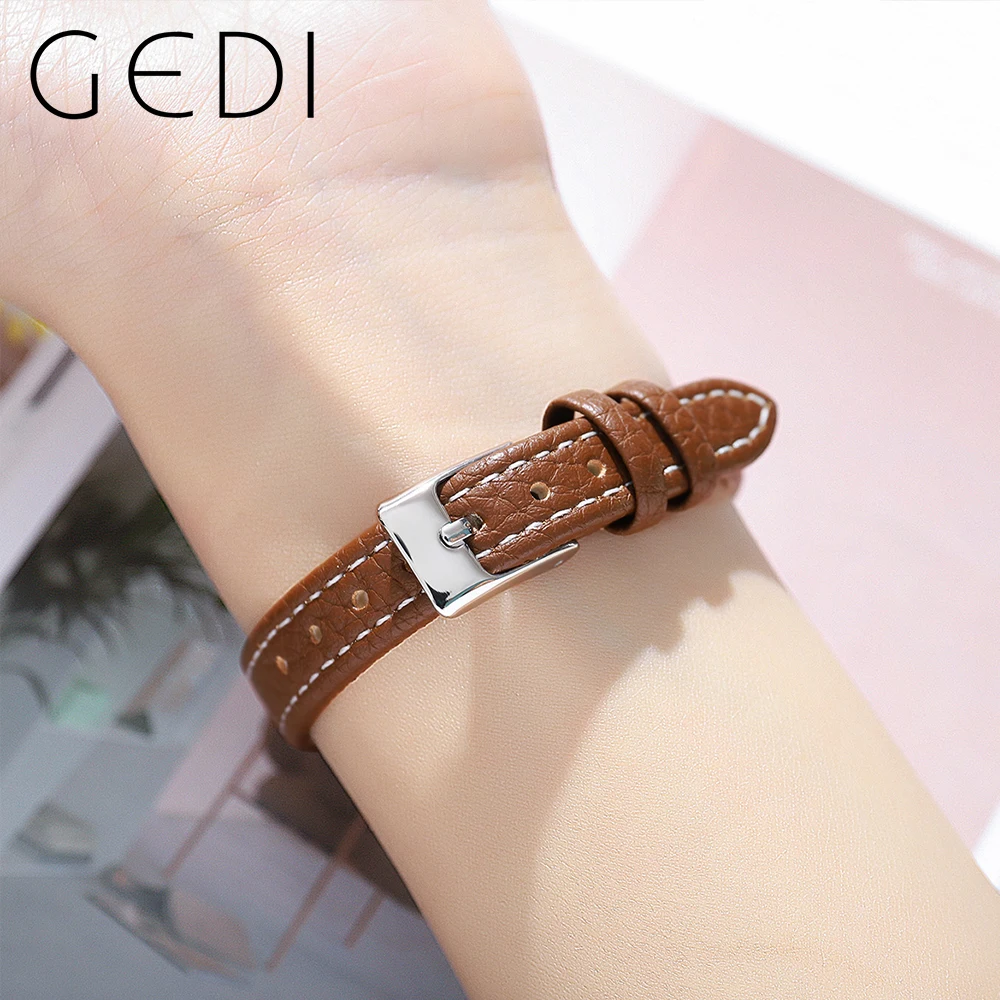 Fashion Gedi Top Brand Waterproof Rectangle Small Women Watches Vintage Coffee Leather Strap Casual Quartz Ladies Wrist Watches