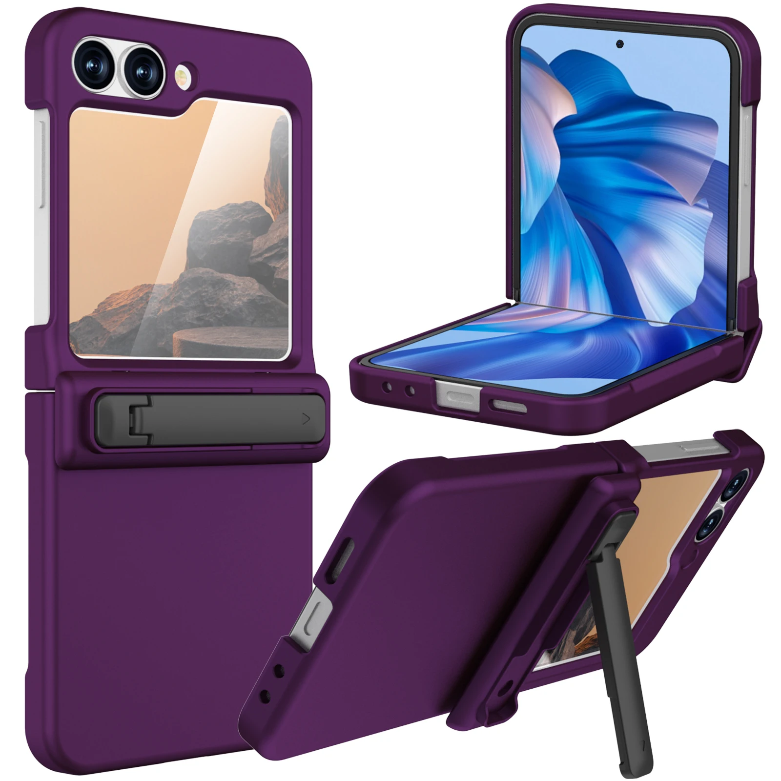 

For Samsung Galaxy Z Flip 6 Case With Built-in Glass Screen Protector Film, Shockproof Hinge Protection Kickstand Cover Funda