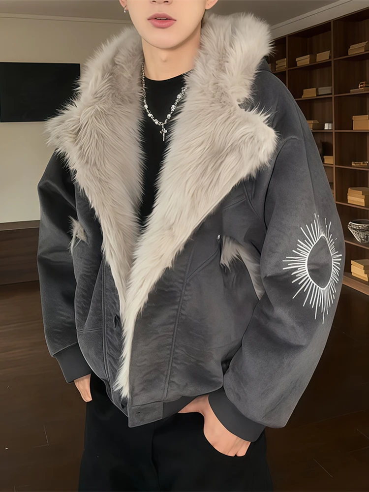 

Men's ort Cotton Jaet Winter Warm Fce Lined Embroidered Yunduo Velvet Mountain Eagle Structure Cotton Coat Youth Faion