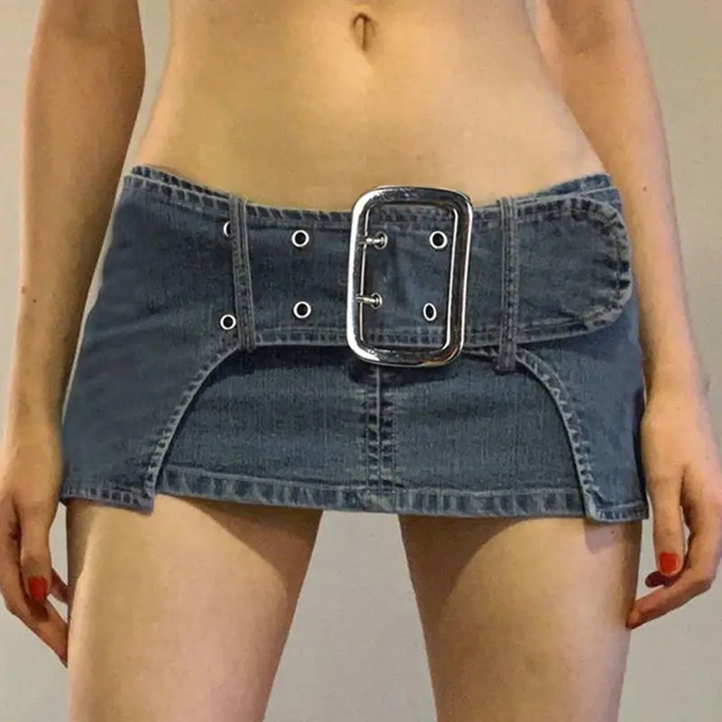 Fashion Breasted Super Short Denim Skirt Sexy Low Waist Skirt