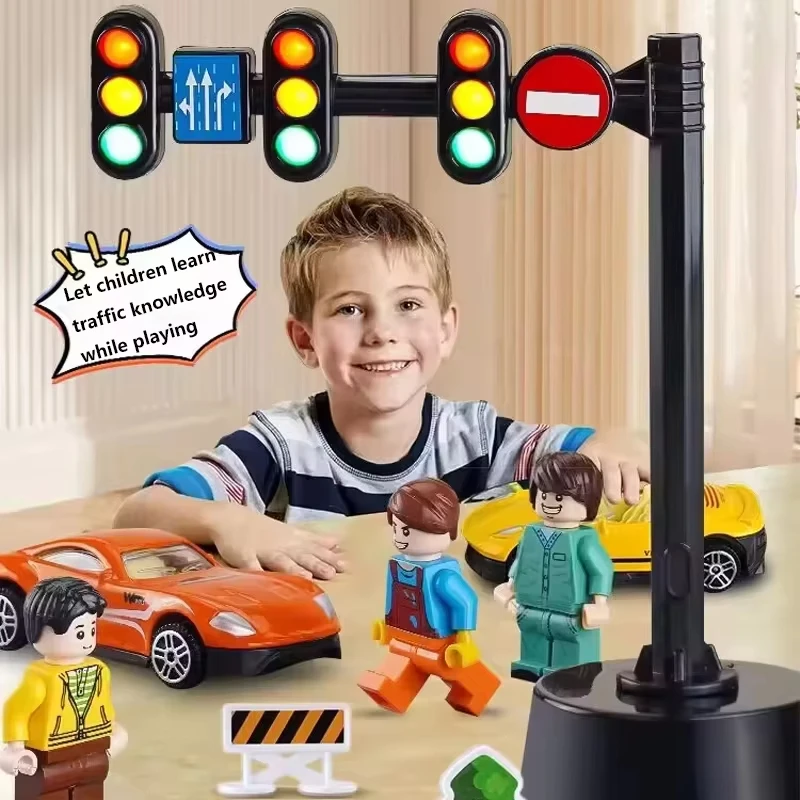 Safety Education Traffic Light Toy Lamp Block Brick City Street View Accessories Signpost Barrier Speed Limit Indicator Warning