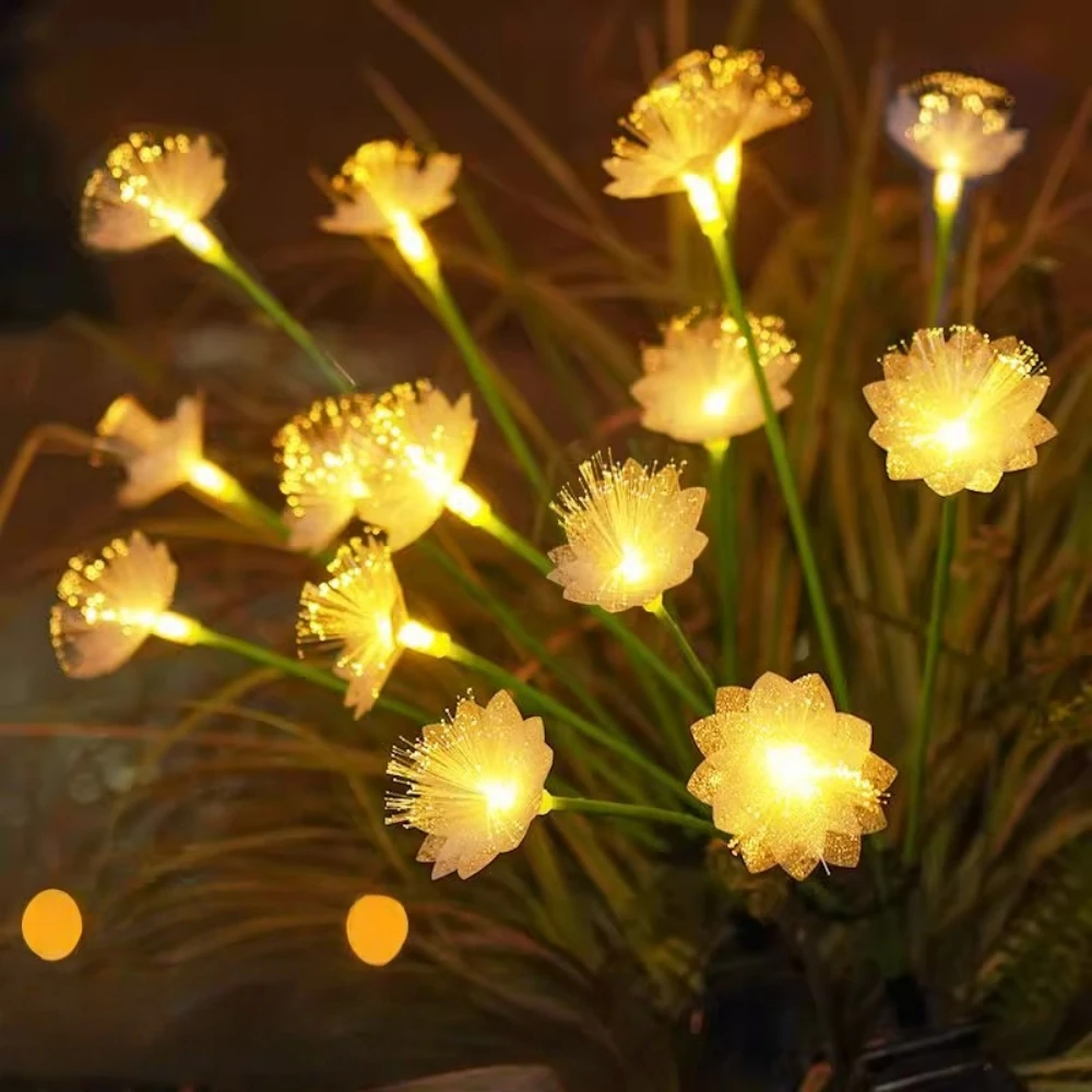 6Head Solar Powered Fiber Optic Flower Stake Lights, Waterproof Outdoor Garden Decorative Lawn Lamps, Pathway Patio Yard Night