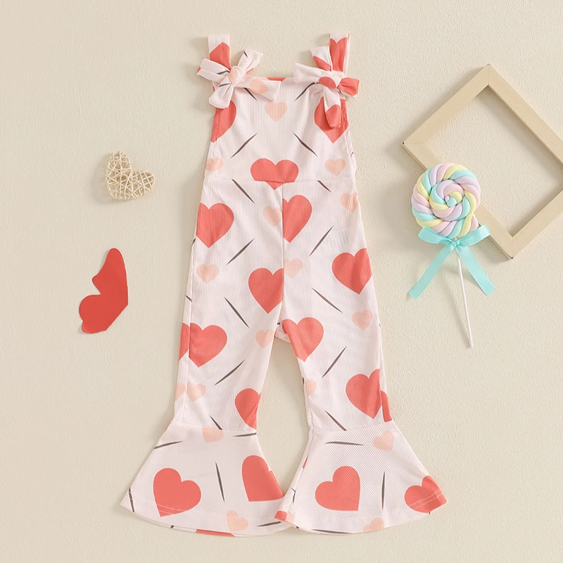 SUNSIOM 1-4 Years Baby Girl Rompers Sleeveless Heart Print Jumpsuit Suspender Pants Valentine’s Day Clothes