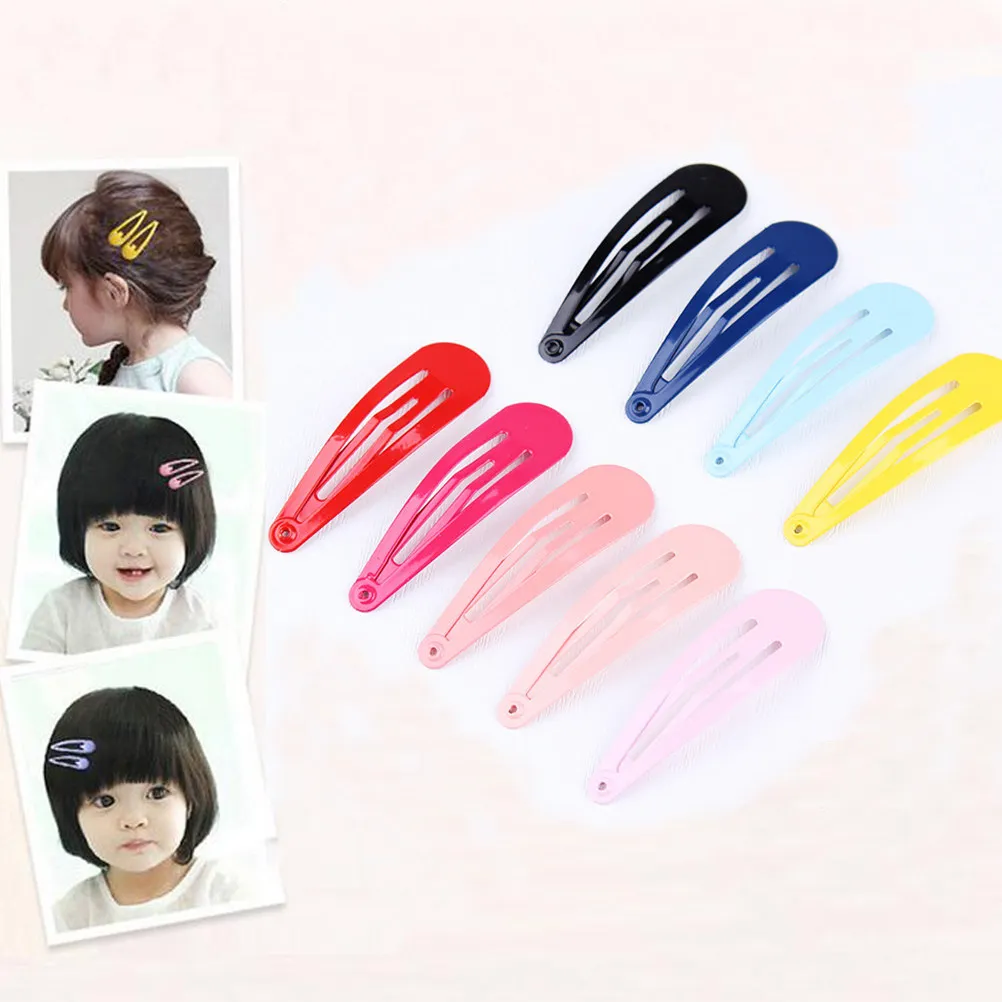 100Pcs Snap Clip Waterdrop Metal Hair Clips Assorted Candy Colors 10 Colors Hair Accessories