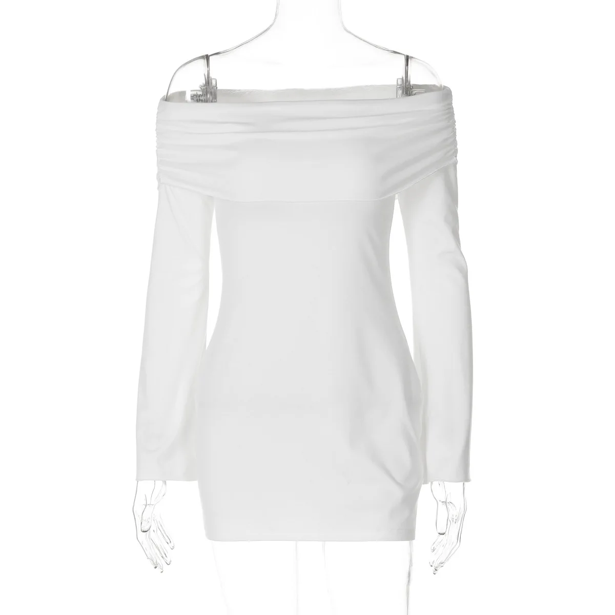 Minivestido Sexy de punto con hombros descubiertos para mujer, vestidos cortos de manga larga, camisa ajustada, ropa informal Y2k, moda de verano