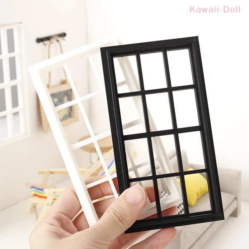1Pcs Simulation Wood Window Frame Model 1/12 Dollhouse Furniture Decoration Dolls House Micro Scene Accessories