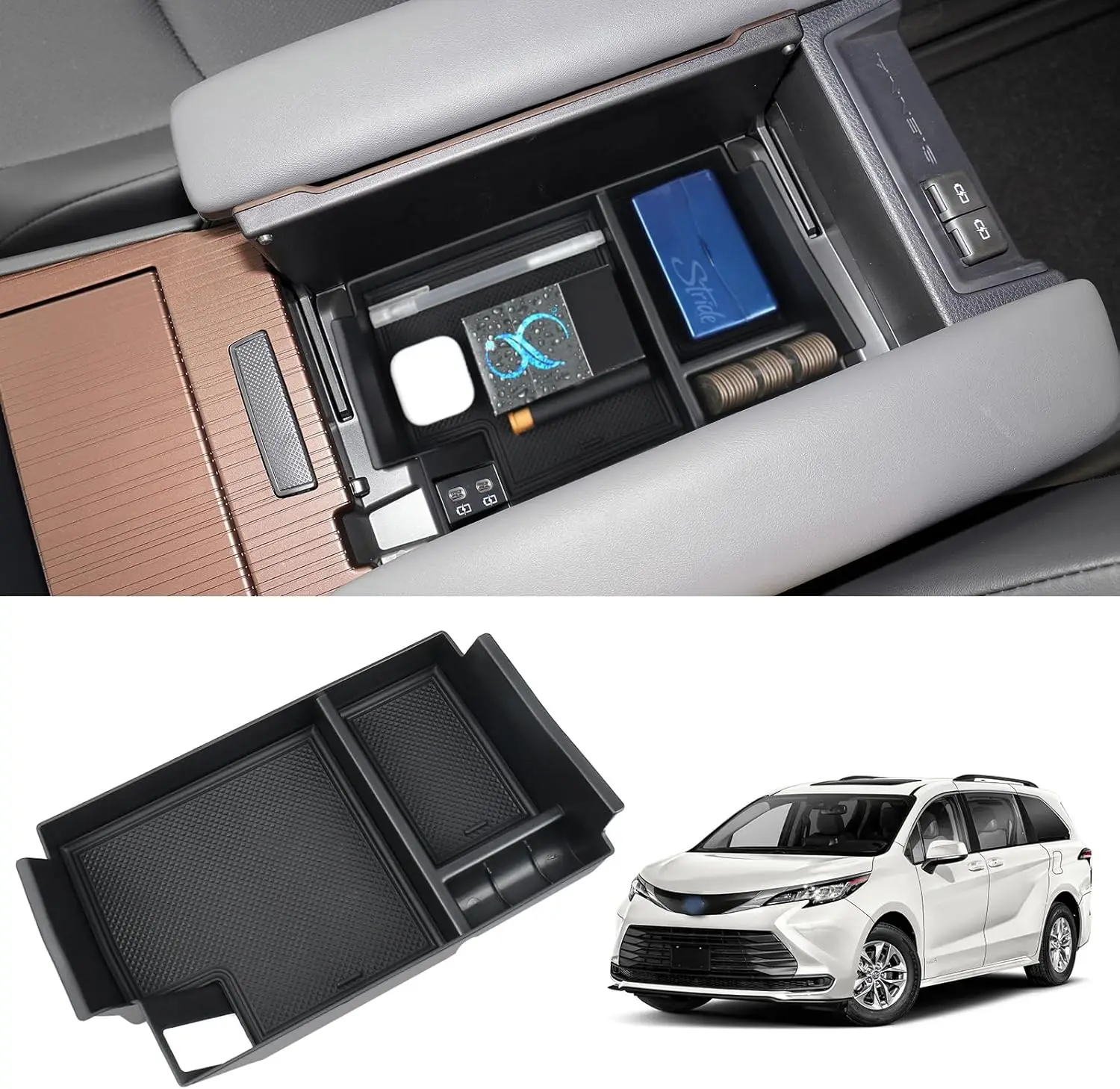 

Center Console Organizer Compatible with Sienna 2021-2025 Accessories, Armrest Insert Tray Storage Coin Holder