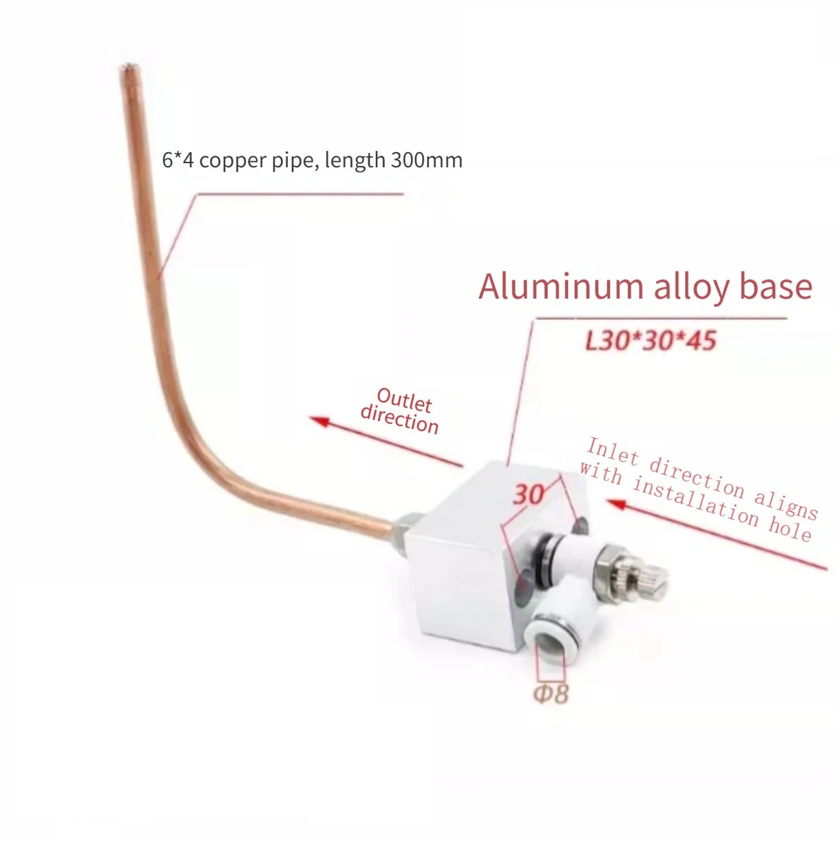 CNC Machining Center Cooling Nozzle with Aluminum Alloy Housing and Copper Tube Core for Consistent High-Pressure Air Output