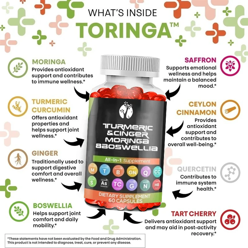 Turmeric Moringa Supplement | Ginger Milk Fragrance Saffron Ceylon Cinnamon, Sour Cherry, Quercetin Garlic Supplement