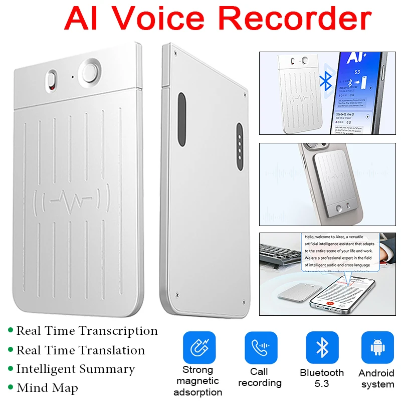 

16GB AI ChatGPT-4 Intelligent Voice Recorder Audio App Phone Call Record Transcribe Summarize Voice to Text Conversion Device