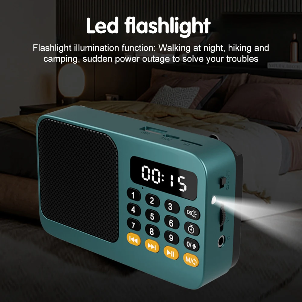 Radio FM portátil con linterna, Radio recargable, tarjeta TF/disco U, Bluetooth 5,0, reproductor de música MP3, altavoz inalámbrico