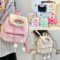 Cartoon Cute Sanrio Bear Pattrn Plush Flip Backpack Women's Casual Large Capacity Double Backpack