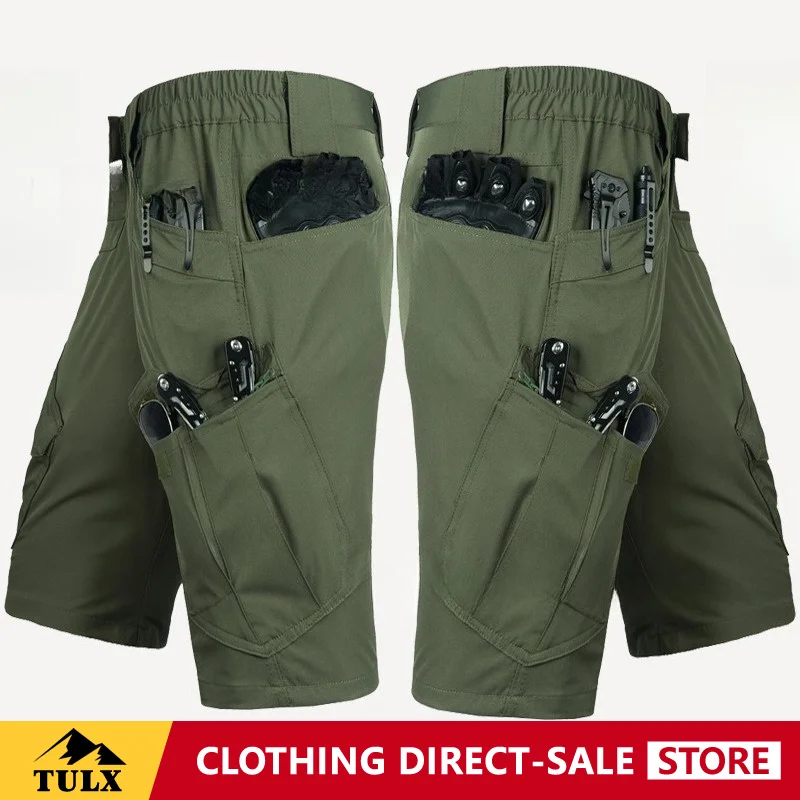 Summer Quick Drying Tactical Shorts Men Thin Stretch Breathable Ice Silk Multi Pocket Work Pants Outdoor Hiking Training Pants