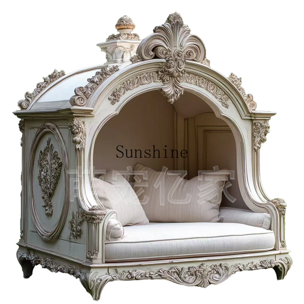 Palace style interior solid wood carving flower villa luxury cat and dog room cage simple modern