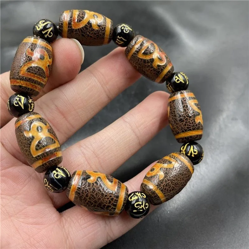 

Tibetan Retro Old Dzi Bead Agate God of Wealth Bracelet, The Same for Men and Women