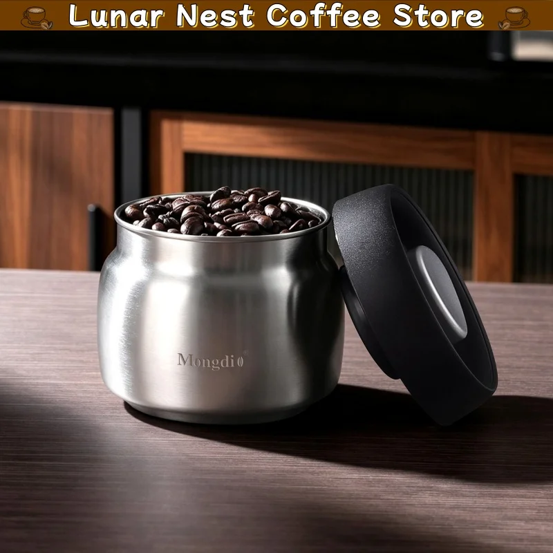Mongdio Stainless Steel Coffee Canister Airtight Sealed Storage Jar For Coffee Beans Powder Kitchen Household Use