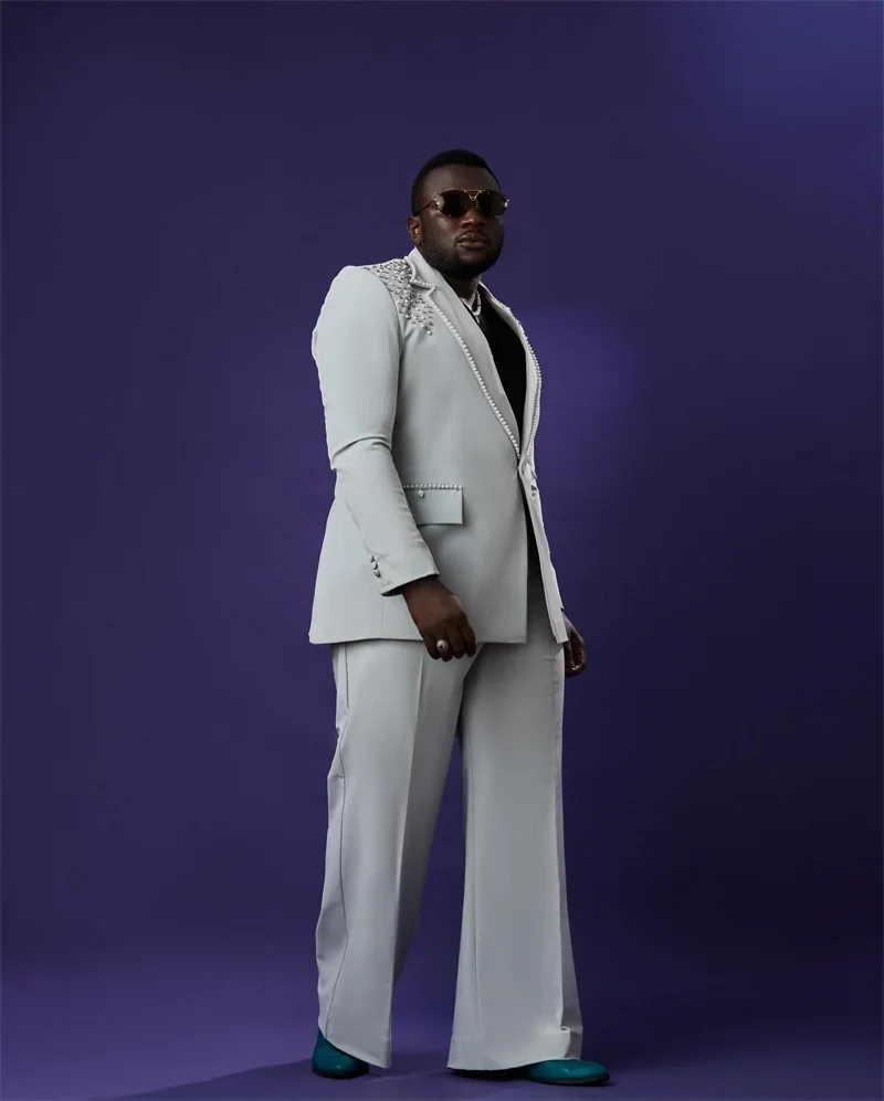 Мужской костюм с белым жемчугом, комплект из 2 предметов: пиджак + брюки, официальная офисная куртка, пальто, хлопковый свадебный смокинг жениха, индивидуальный наряд