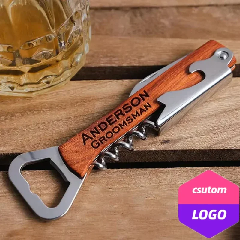 

Personalize Stainless Steel Knife Laser Custom LOGO Multifunctional Wood Wine Beer Bottle Opener for Wedding Engrave Wooden