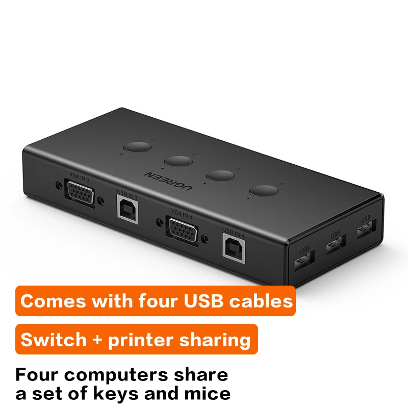 UGREEN VGA Switch KVM 4 in 1 uscita Switch KVM USB a 4 porte Supporto 1920 * 1440 @ 60 Hz per monitor TV PC