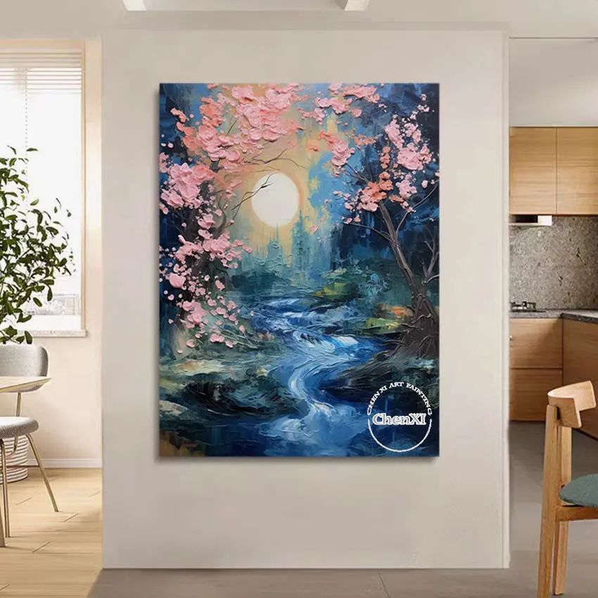 

Home Luxury Acrylic River Scenery Oil Painting Hand-painted Abstract Knife Flowers Wall Art On Canvas Aesthetic Room Decoration