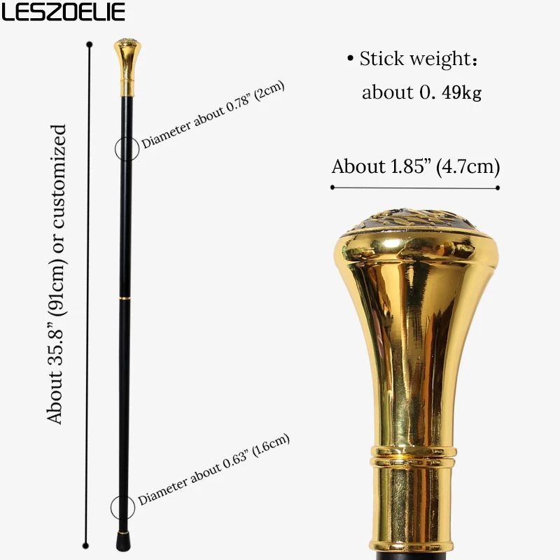 Tongkat Jalan Lurus Berlapis Emas dengan Pola Mahkota Ksatria Abad Pertengahan Tongkat Dekoratif Modis untuk Pria dan Wanita Cosplay