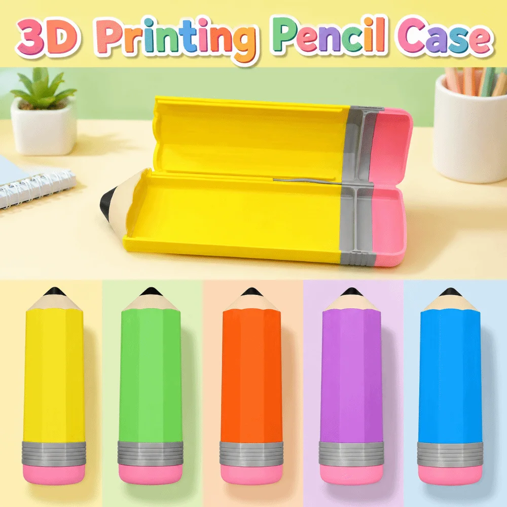 Multifunction Pencil-shaped Pencil Case 3D Printing Creative Stationery Box Portable Durable Pencil Organizer Gift for