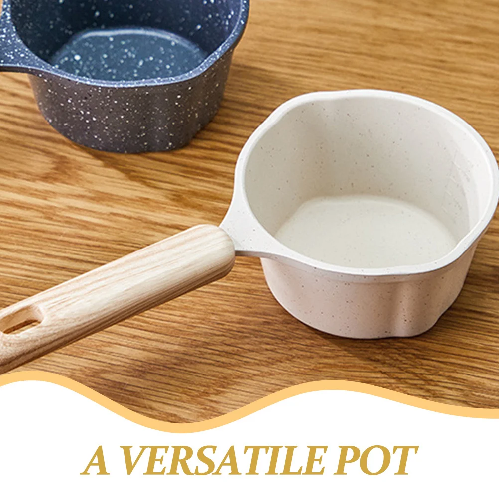 

Thickened Milk Pot Aluminum Alloy Small Cooking Pot Nonstick With Wood Handle For Butter Melting Oil Boil Pour Spout