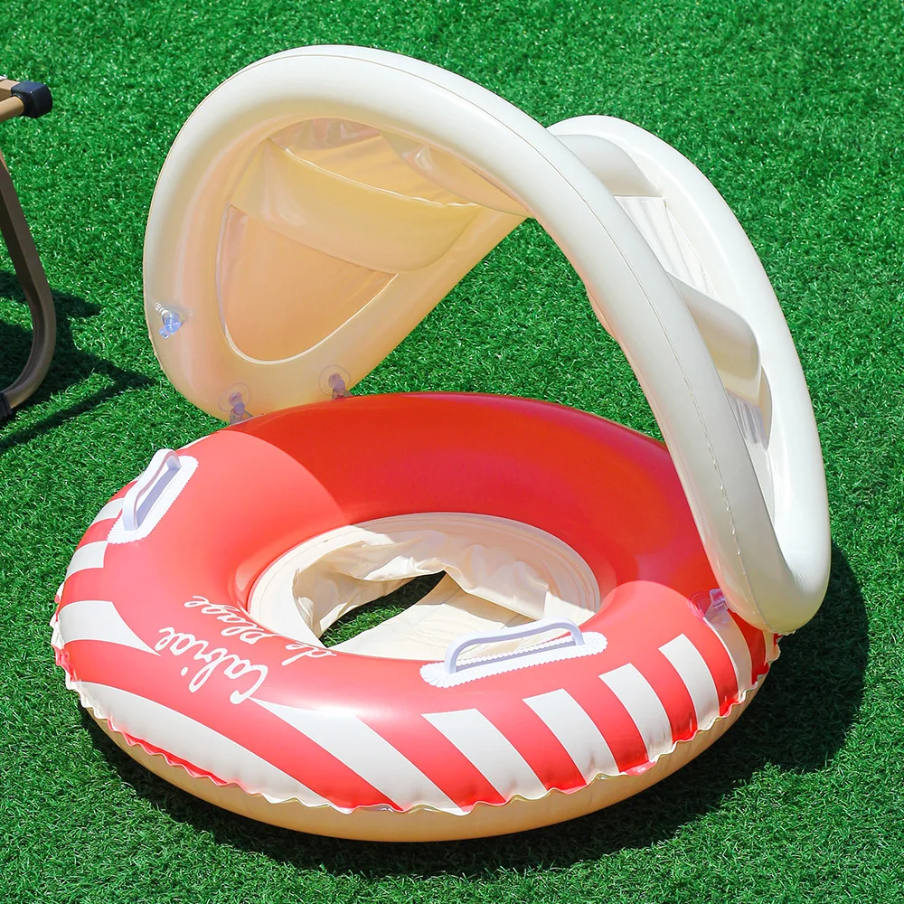 

With Canopy Striped Awning Children's Swimming Ring Seat Ring with Handle Lollipop Floating Ring Underarm Ring Pant Pocket Ring
