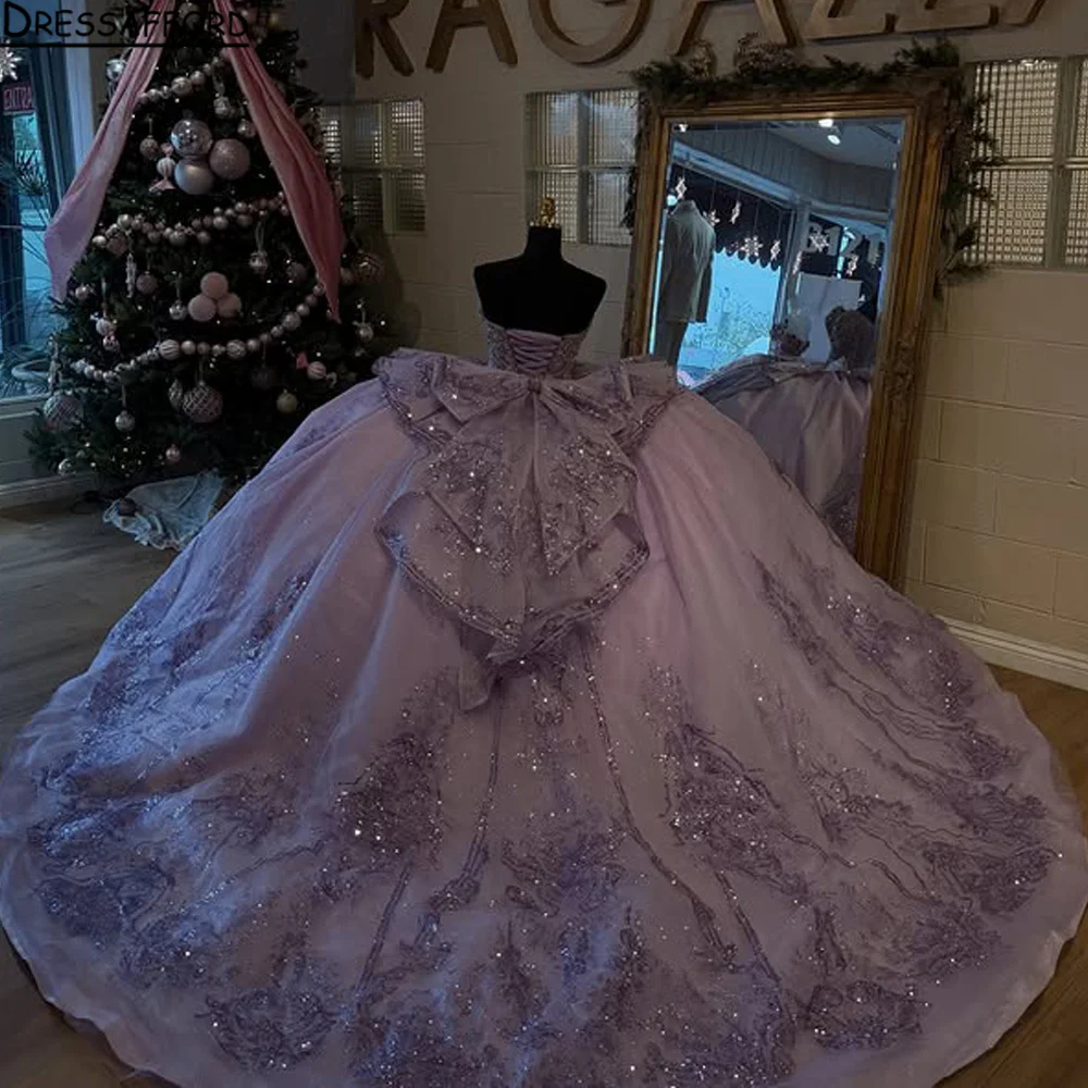 

Lavender Ball Gown Quinceanera Dresses Princess Vestidos De 15 Anos XV Off Shoulder 3D Lace Birthday Party Customized