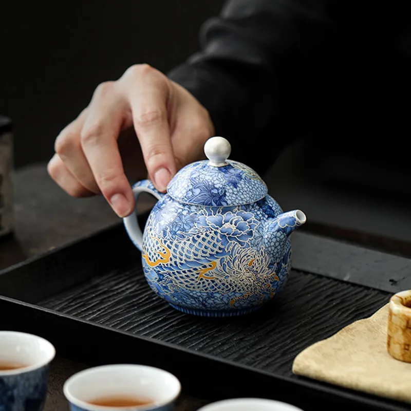 180ml Chinese Handmade Ceramic Teapot Exquisite Dragon Pattern Tea Pot Beauty Tea Infuser Kettle Travel Portable Tea Set Teaware