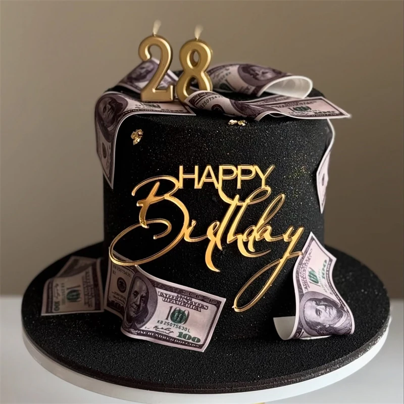 10 قطعة أكريليك ذهبي وفضي كعكة عيد ميلاد سعيد توبر لتقوم بها بنفسك كعكة الخبز لوازم الديكور حفلة عيد ميلاد الحلوى العلم أدوات ديكور