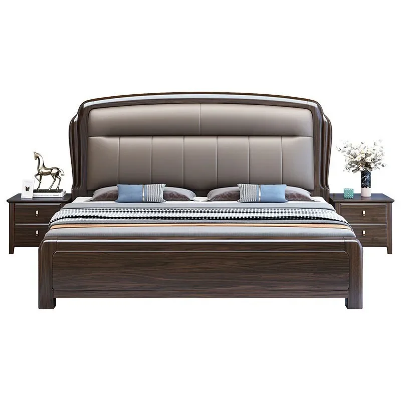 

Кровать из массива сандалового дерева фиолетового золота, двуспальная кровать 1,8 метра, кожаная кровать 1,5 метра, мягкая сумка, современная простая спальня