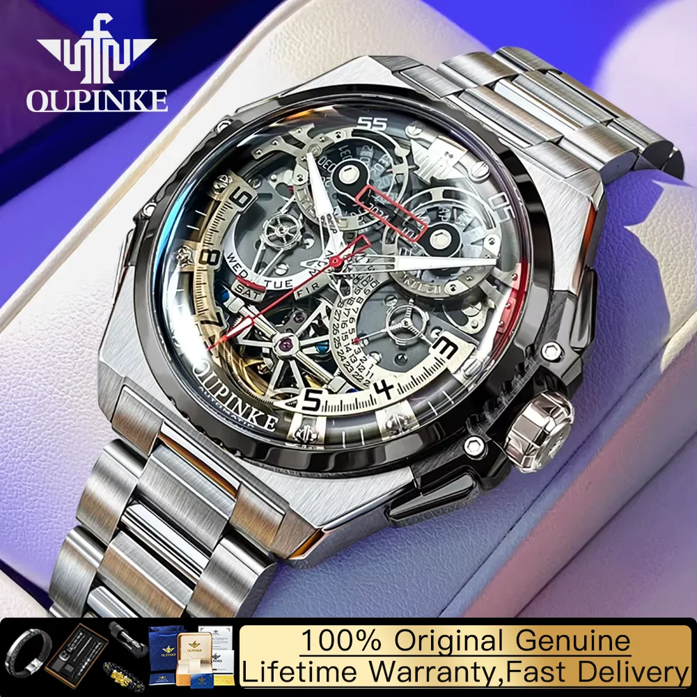 

OUPINKE мужские часы итальянский дизайнер сотрудничества скелетон мужские часы роскошные автоматические механические наручные часы для мужчин 3266