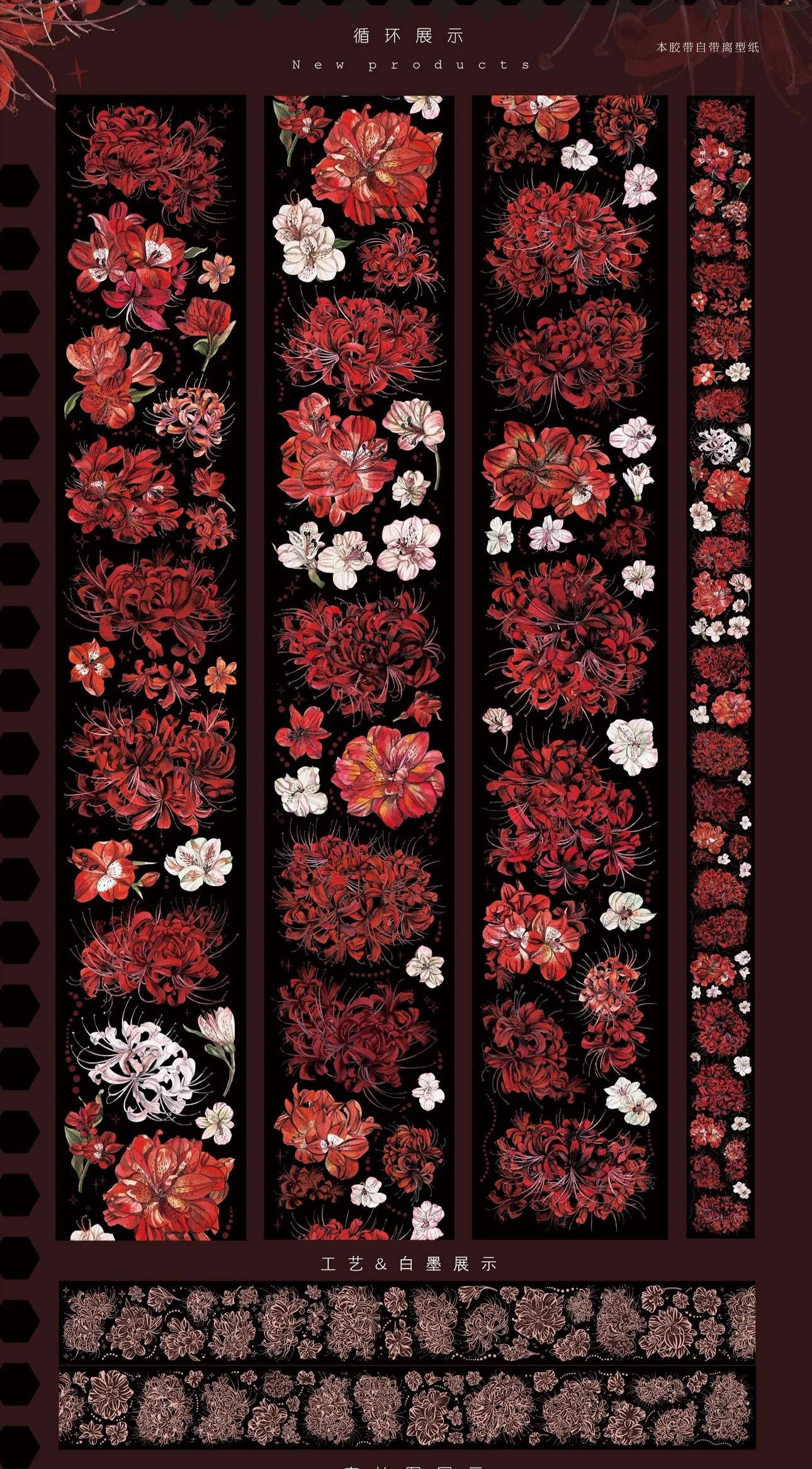 

1 Loop Dark Style Floral Red Spider Lily Flower PET Washi Tape