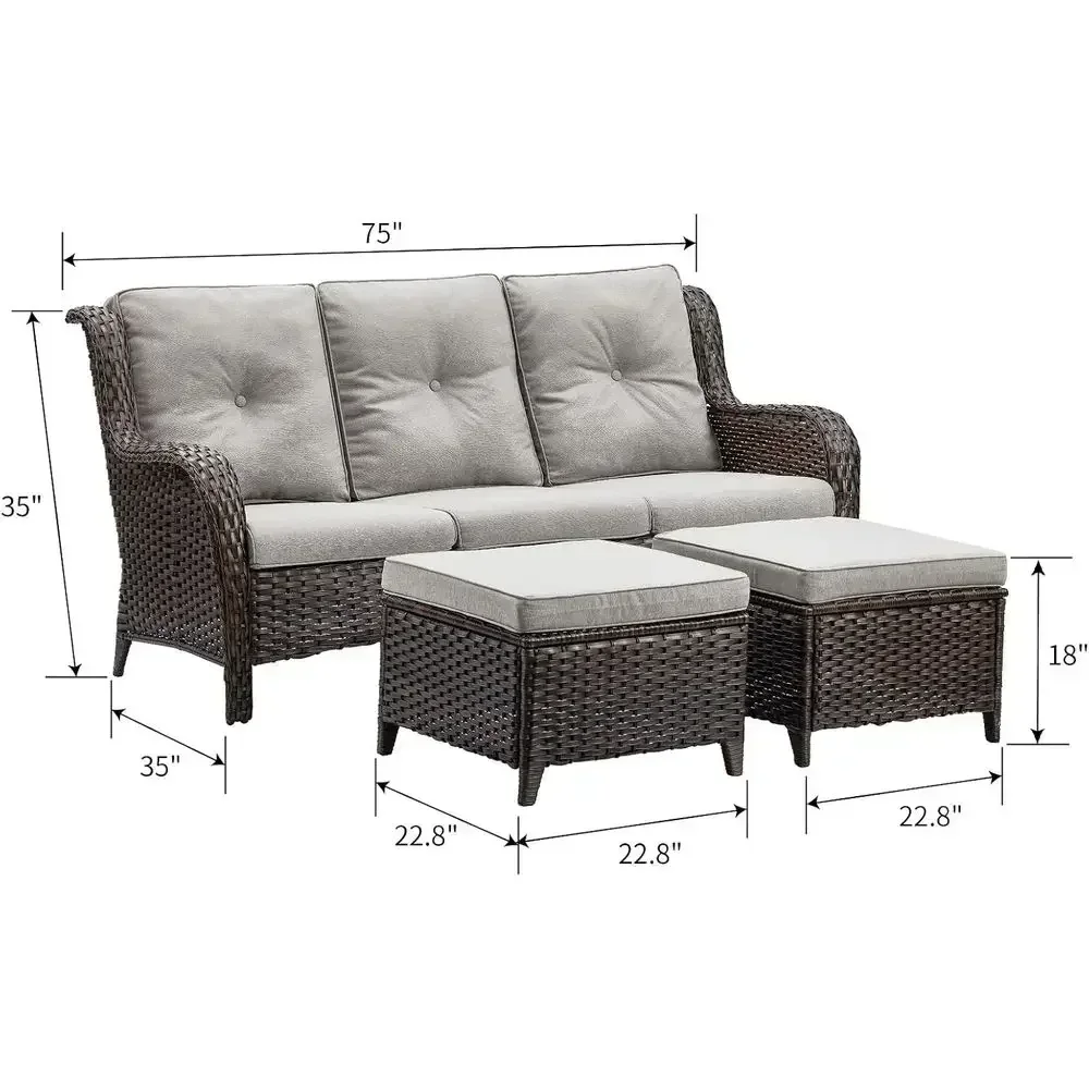 All-Weather Wicker Outdoor Sectional Sofa Set with Curved Back and Ottomans